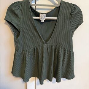 Blue Rain Ribbed Peplum Top | Green | Size M
